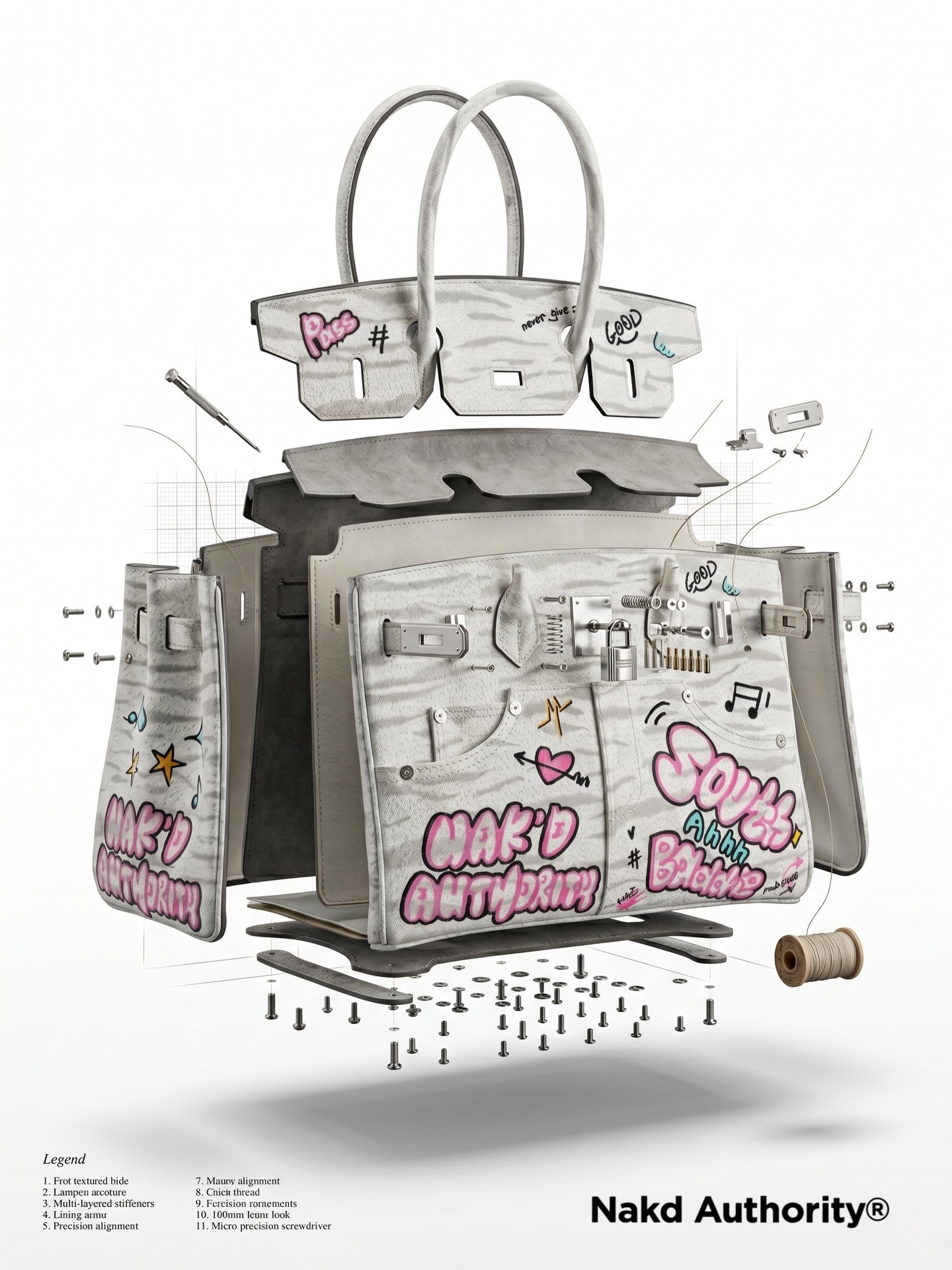 Nak'd Authority Deconstructed Exploded Bag Technical Blueprint Artwork